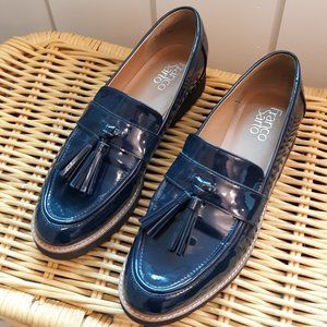 Franco Sarto Navy Blue Patent Leather Loafers with Tassels